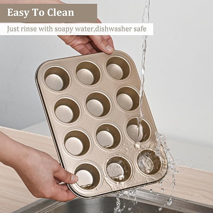 Mini Muffin Pan, Premium Small Cupcake Pans, Carbon Steel 12-Cup Muffin Tin, Versatile Non-Stick Bakeware