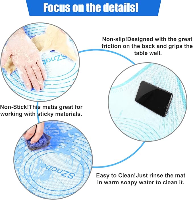 Extra Large Silicone Pastry Mat 34x26 Inch - Nonstick Baking Mats with Measurements, Great for Dough Rolling, Pastry, Pie Crust, Fondant, Cookies, Bread, Pasta, Pizza, Counter Mat