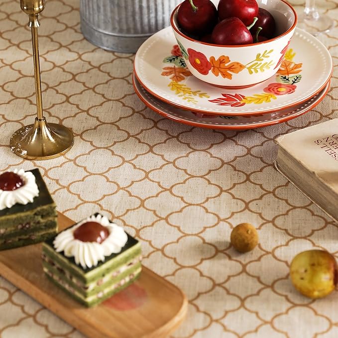 ISAENNE Designer Linen Floral Rectangular Table Cloth,Pale Yellow Farmhouse Indoor Tablecloth,Durable Decor Tablecloths for Dining Kitchen Thanksgiving Christmas,55"*79"-Chamonix A