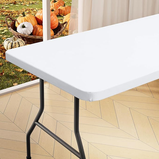 homing Rectangle Table Cloth Cover, Waterproof Polyester Elastic Fitted Tablecloth, Fits for 4 Foot Folding Tables, Washable Table Protector for Picnic, Camping, Outdoor (White, 24" x 48")
