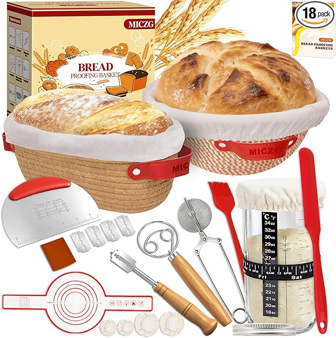 Sourdough Starter Kit, Sourdough Bread Baking Supplies, Sourdough Kit Home and Kitchen, Sourdough Bread Basket, Sourdough Starter Jar,Sour Dough Kit Tools,Bread Proofing Basket, Sourdough Jar