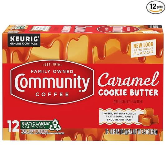 Community Coffee Caramel Cookie Butter Flavored 12 Count, Medium Roast, Keurig K-Cup Coffee Pods, 12 Count (Pack of 1)