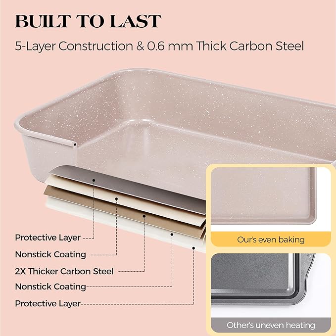6 Pcs Baking Pans Set, Silicone Bakeware Sets with Metal Reinforced Frame, Nonstick Stackable Carbon Steel Non Toxic Baking Sets for Cooking (Brown)