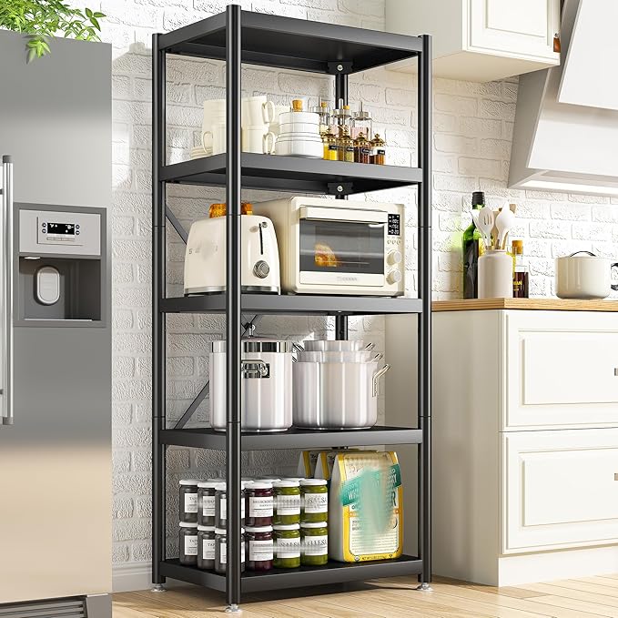 REIBII 5-Tier Storage Shelves with Wheels, Heavy Duty Wire Shelving Unit 1158LBS Capacity - Adjustable Feet for Kitchen, Pantry, Office Organization, Bathroom,15.6" D x23.5 W x63 H
