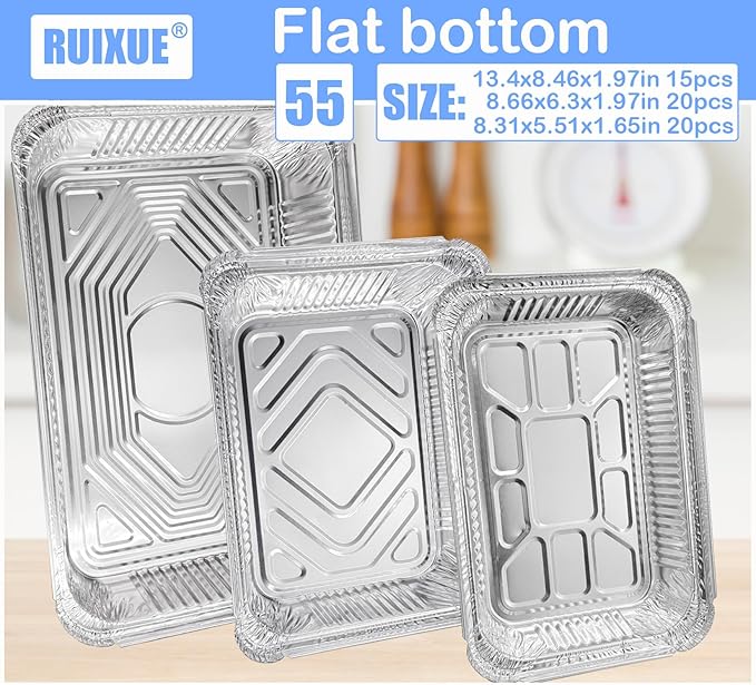 Notwoe® Disposable Aluminum Pans with Lids, 10x7.5 and 7.3x5.3 Square 6.9x4.3 Square Combo Set, Disposable Baking and Cake Pan. (55 Pack W-Lids)