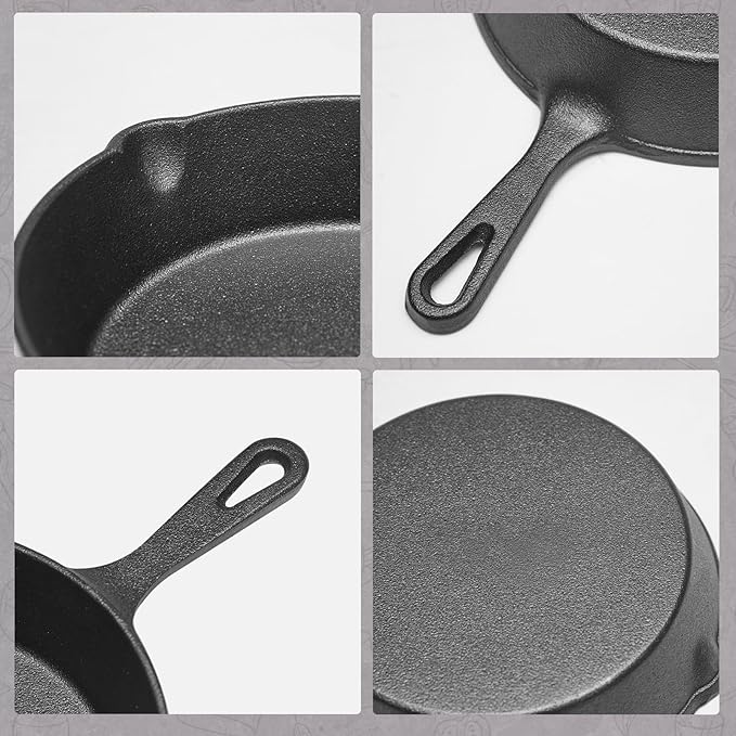 WANGYUANJI Heavy-Duty Cast Iron Skillet Set – Durable Frying Pans for Stove, Oven, Grill & Campfire, Easy to Use and Clean, Black(5.91inch,7.87inch,10.04inch)