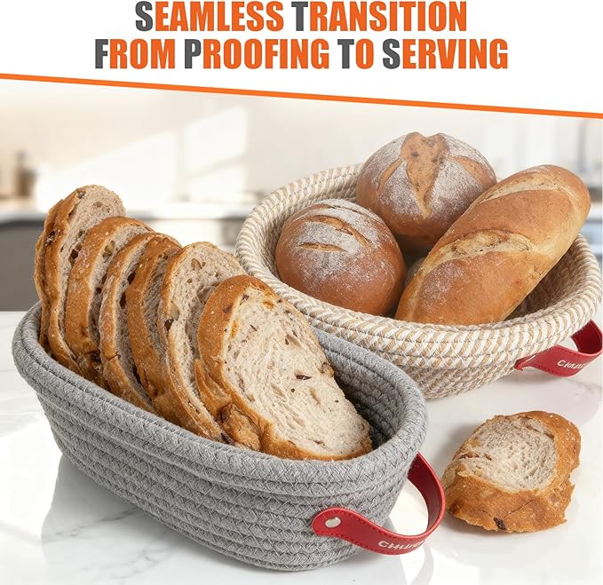 Banneon Bread Proofing Basket Set - Oval & Round Bread Baskets, 9 Inch & 10 Inch, Proofing Baskets for Sourdough Bread Baking, Cotton Rope Sourdough Proofing Basket - With Liner & Cloth Cove