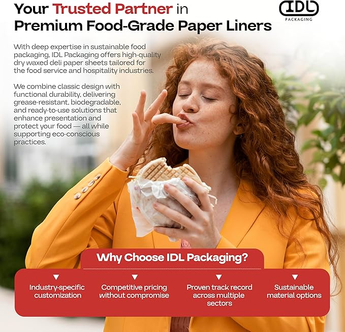 White Deli Paper Sheets, 12" x 12" (100 pcs.) - USA-Made Premium Food Basket Liners - PFAS-Free Grease Resistant Deli Paper Sheets for Snack & Baking Wrap, Picnic & Party by IDL Packaging