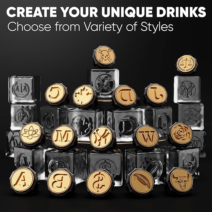 Berlinzo Ice Stamp Ring for Cube & Sphere - Custom Ice Cubes for Whiskey, Mojito Cocktails – $ shaped Brass Ice Stamp $/ 3mm Depth - Black