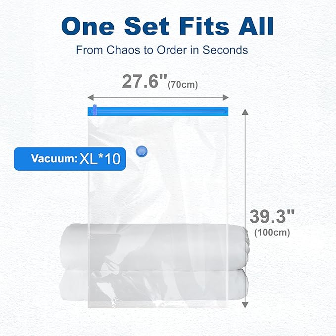 HOUSE DAY 10 Jumbo Vacuum Seal Bags For Clothing Travel, 80% Space Saving Travel Vacuum Bags with Electric Pump, Vacuum Storage Bags For Clothes, Comforters, Blankets, Moving, Reusable & Durable