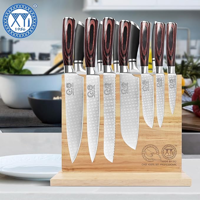XYJ Magnetic Knife Block,Double-Sided Knife Holder,Knife Block with Strong Magnets,Kitchen Cutlery Display Stand, Knives Storage Rack,Large Capacity, Strongly Magnetic Organizer Tool