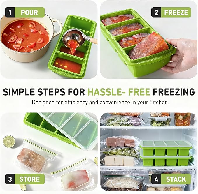 Silicone Freezer Tray with Lid Soup Freezer Container Molds with Steel Reinforced Rim Big Ice Cube Molds Pebble Ice Tray Soup Cubes Baking Dish Freezer Safe Food Storage Containers Kitchen Gadgets
