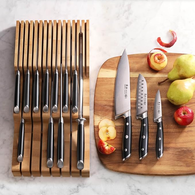 Cangshan ALPS Series 502810 German Steel Forged 15-Piece In-Drawer Knife Set with Bamboo Tray, (Black)