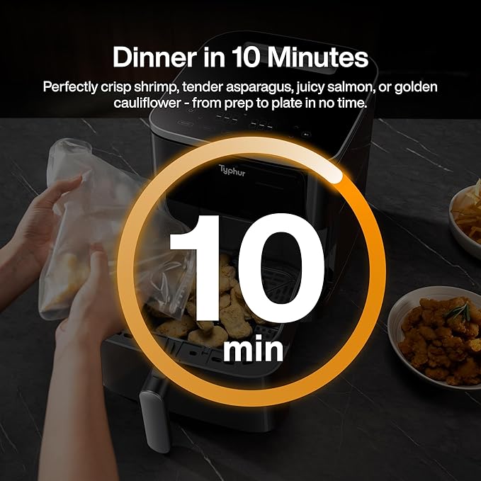 Typhur 8QT Sync Air Fryer with Built-in Wireless Meat Thermometer, 9-in-1 Smart Non Toxic Ceramic Airfryer for Quick Easy Meals, 450°F Max, Cooks 6lb Whole Chicken, Dishwasher Safe, 120V