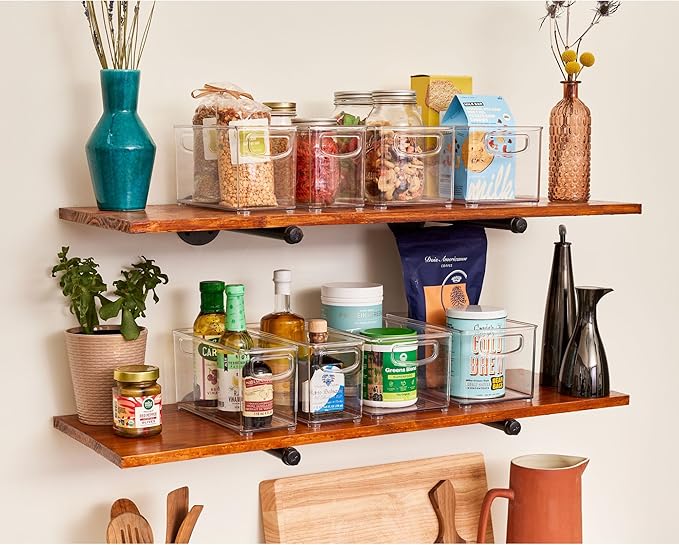 iDesign Stackable Pantry Bins with Handles, 4 Small and 4 Medium Bins, 8 Pack, Clear, Made in USA