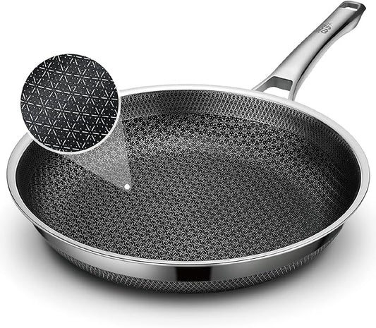 Frying Pan, 10 Inch Hybrid Non Stick Stainless Steel Skillets, Dishwasher Induction Oven Broiler Safe, Non Toxic Chef's Pan, PFOA Free Cookware