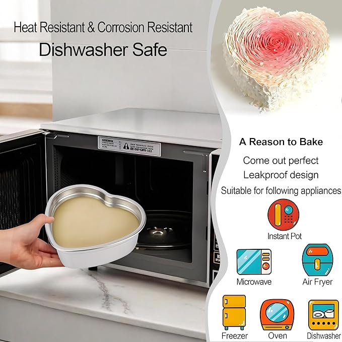Heart Shaped Cake Pans Set of 2, Nonstick Heart Cake Pan 6 Inch for Layer cakes, Durable Stainless Steel Baking Pans Cake Tins for Valentine's Day/Thanksgiving/Wedding/Anniversary, Dishwasher Safe
