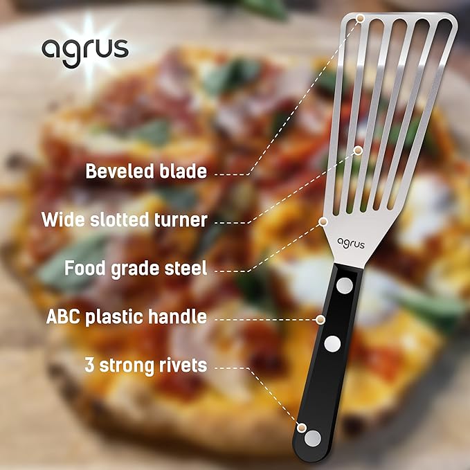 Fish Spatula Stainless Steel, Size 11 inch, Blade 6.5 inch, Plastic Handle, Flexible Metal, Angled Slotted Turner