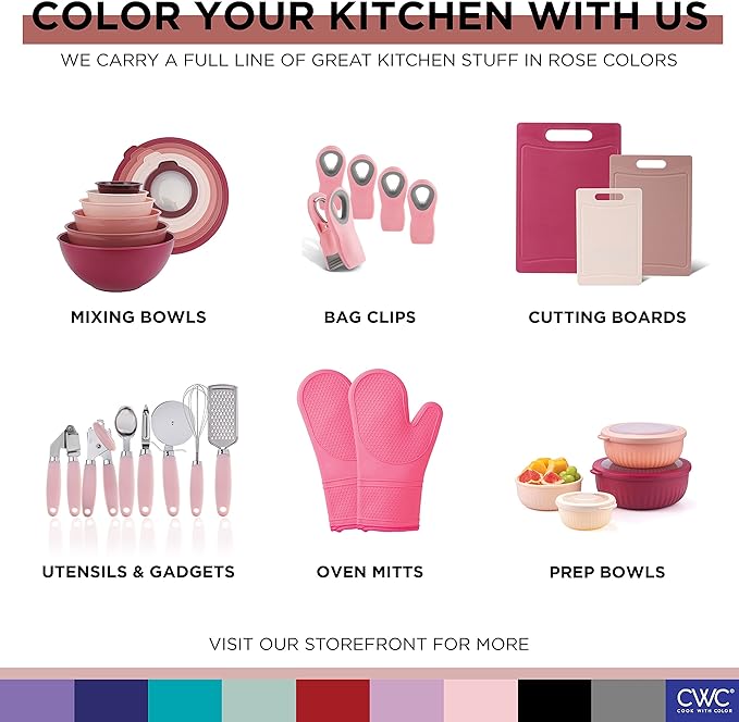 COOK WITH COLOR Silicone Cooking Utensils, Kitchen Utensil Set, Easy to Clean Silicone Kitchen Utensils, Cooking Utensils for Nonstick Cookware, Kitchen Gadgets Set, Mini, Pink