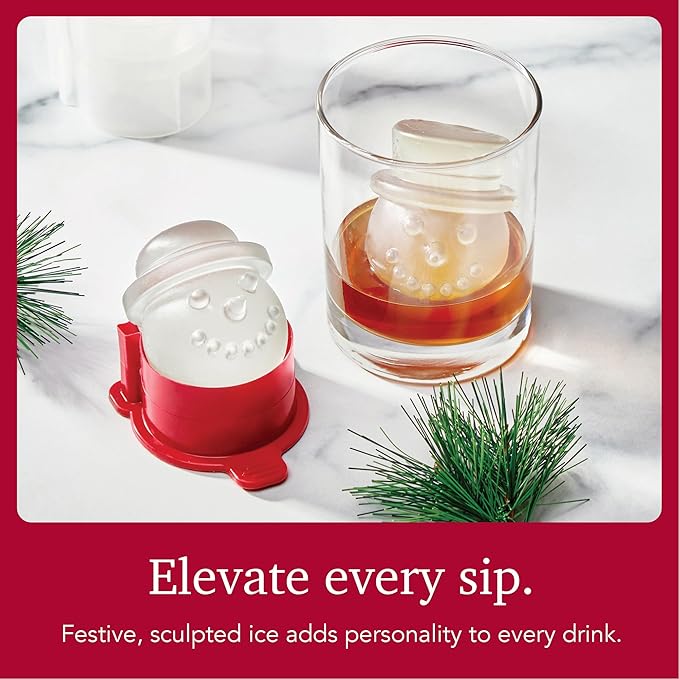 Tovolo Snowman Ice Mold with Top Hats Set of 2 Holiday Sphere Ice Makers for Cocktails, Festive Ice Cube Mold Christmas Stocking Stuffer for Adults, BPA Free Silicone Dishwasher Safe Ice Molds
