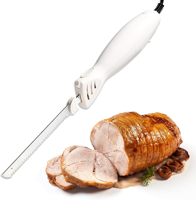 COOK WITH COLOR Electric Knife, 100W Power, Dual Stainless Steel Blades for Precise Cutting, Ergonomic Handle, Low Noise and Vibration, Ideal for Bread, Meat, and Vegetables, Cream