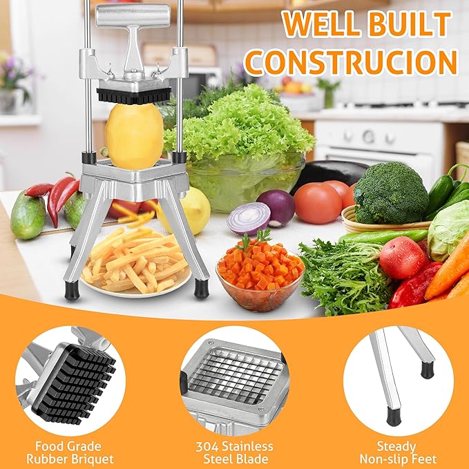 WICHEMI Commercial Chopper Vegetable Cutter Fruit Dicer Commercial Onion Chopper Professional Food Dicer Heavy Duty Stainless Steel Cutter for French Fry Tomato Potato Peppers Mushrooms (3/8")