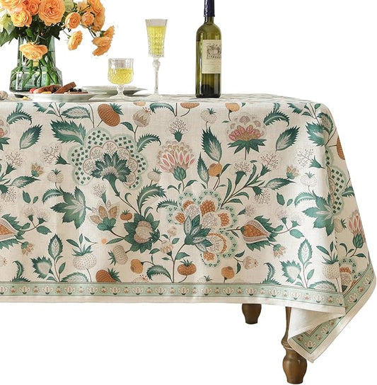 patdrea Designer Green Rectangle Table Cloth,Vintage Italian Floral Country Linen Breathable Tablecloth,Decor Cover for Kitchen Dining,Christmas,Tea Party,Thanksgiving,63"x87"-Tree Life