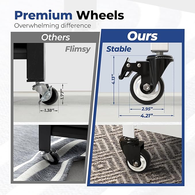 HOMEDANT House White 5-Tier Metal Rolling Cart Shelf Rack Casters Heavy Duty Wheel Shelving Unit Adjustable Utility Storage Shelves Organizer Shelf Kitchen Garage 36.2" W x 16.5" D x 69.5" H 4Pack