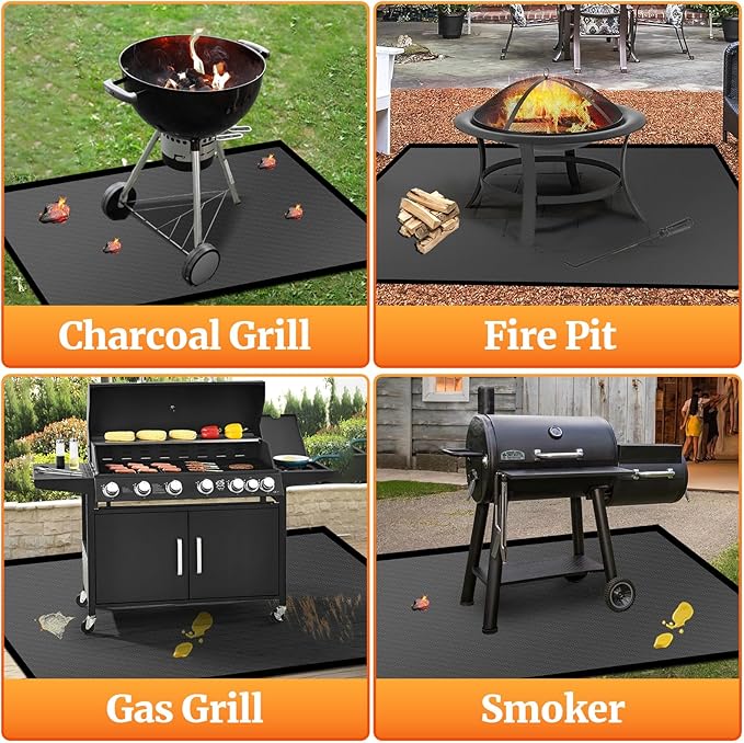 60 ×40 inches Under Grill Mats for Outdoor Grill/ Double-Sided Fire Pit Mat Fireplace Mat, Fireproof Deck and Patio Protector Mat, BBQ Mat for Under BBQ Waterproof Oil-Proof Grill Floor Pads Grill Mat
