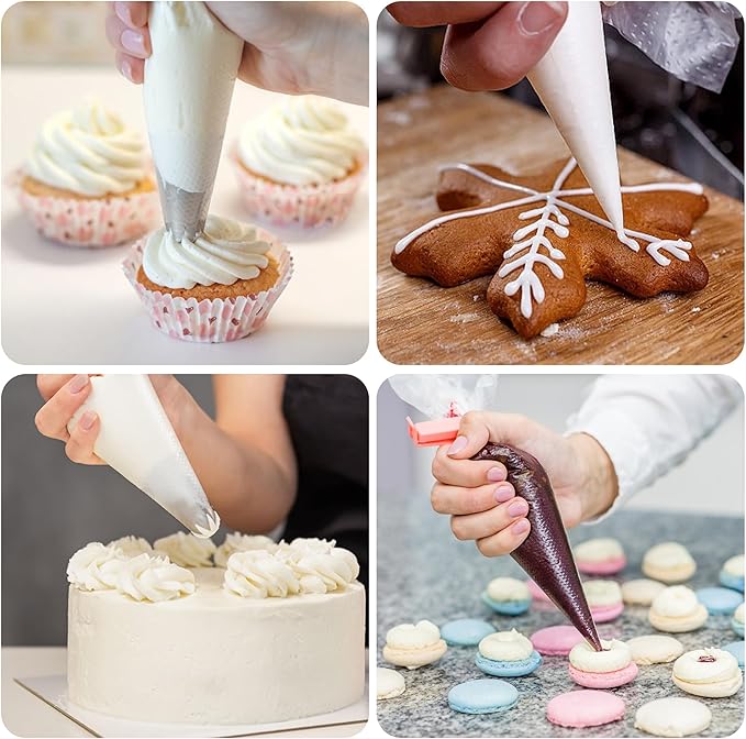 LotFancy 500Pcs Piping Bags 10 Inch, Thick Tipless Piping Bags, Non-Slip Disposable Pastry Bag for Royal Icing, Cookies, Cake Decorating