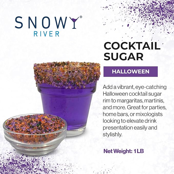 Snowy River Halloween, Cocktail & Margarita Sugar Rimmer - Vibrant Naturally Colored Sugar for Cocktail Rimming, Baking & Decorating, Medium Crystal - 16oz