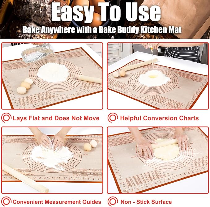 Non-slip Silicone Pastry Mat 36''By 24'' Nonstick Baking Mats Extra Large Counter Mat for Dough Rolling, Pastry, Pie Crust, Fondant, Cookies, Bread, Pasta, Pizza Mat