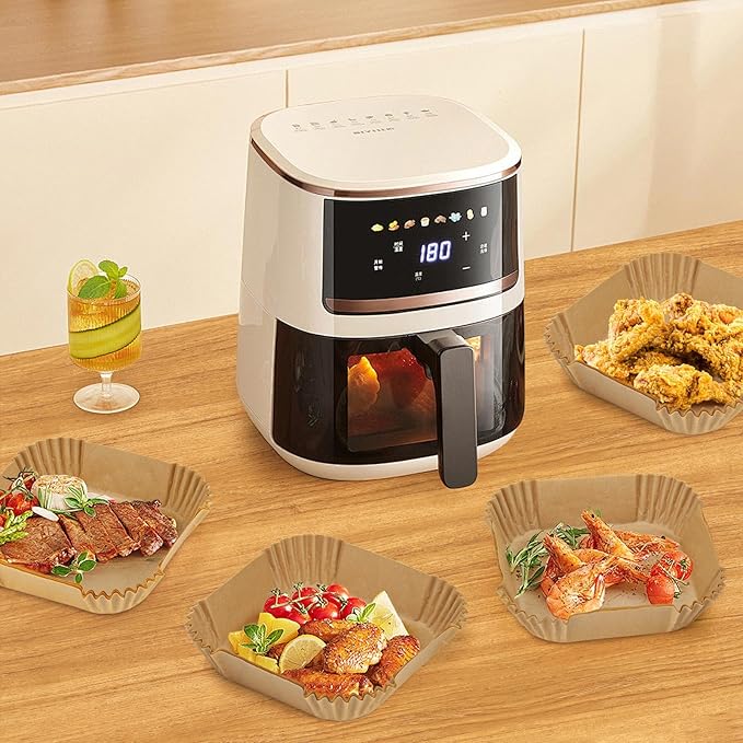 200Pcs Air Fryer Paper Liners, 6.3 Inch Square Disposable Air Fryer Liner, Non-stick Parchment Paper for Frying Baking Roasting Microwave Oven