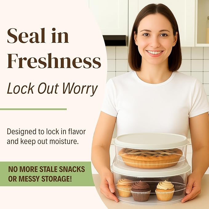 Evelots 4-Pack 10-Inch Airtight Food Storage Container with Lid - Portable Carrier for Pies, Cakes, Cupcakes & More - BPA-Free Clear Plastic - Secure & Easy Transport