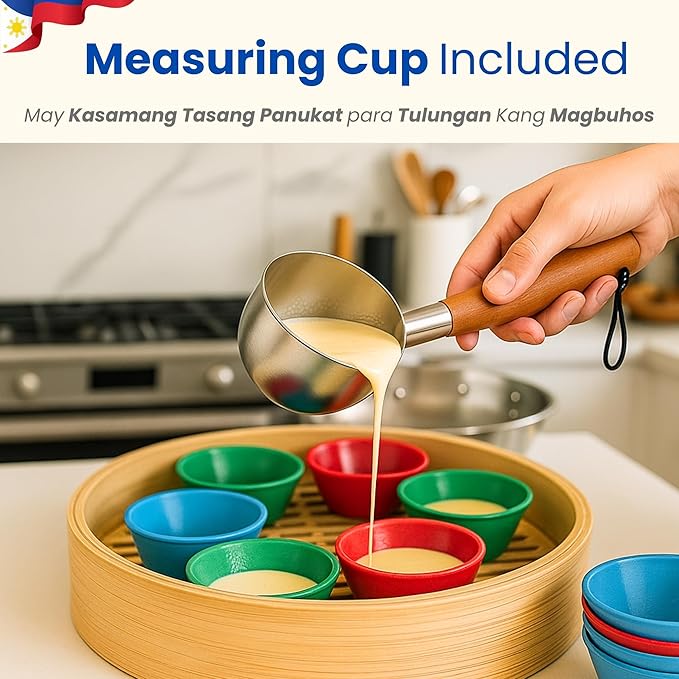 MEDIUM Size (2.8" x 1.2") 40 Pcs Puto Molder Filipino with Pouring Measuring Cup - Kutsinta Molder for Baking - Puto Mold Cups for Steamer - Filipino Plastic Molds for Desserts