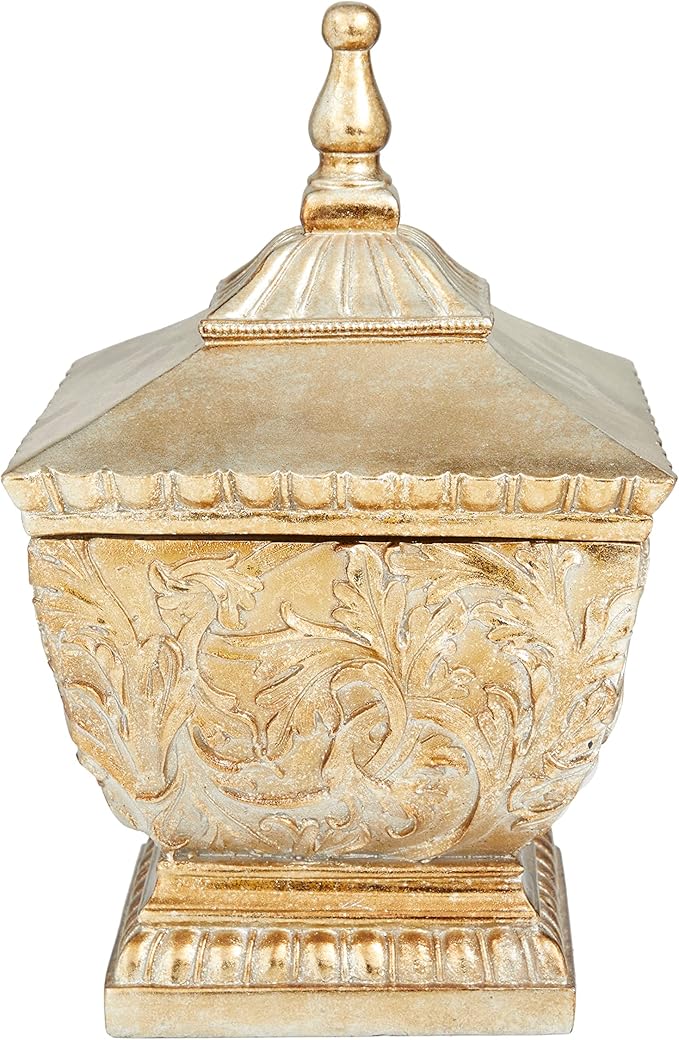 Deco 79 Polystone Solid Decorative Jars, 8" x 8" x 12", Gold
