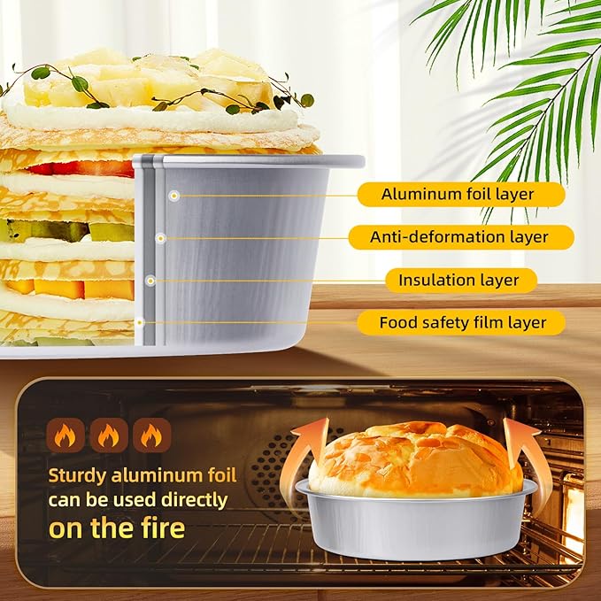 Beasea Mini Pie Tins with Lids, 20 Pack 4 Inch 8oz Disposable Creme Brulee Ramekins Silver Mini Small Aluminum Foil Pie Tart Cake Baking Pans Individual Round Containers Oven Safe for Baking