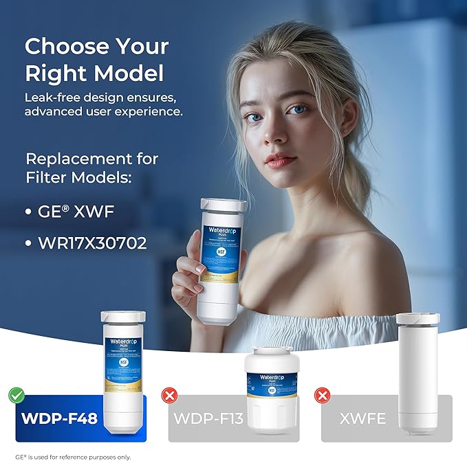 Waterdrop Plus XWF Replacement for GE® XWF, WR17X30702, NSF/ANSI 401&53&42&372 Certified, 𝐑𝐞𝐝𝐮𝐜𝐢𝐧𝐠 𝐏𝐅𝐀𝐒, 1 Filter