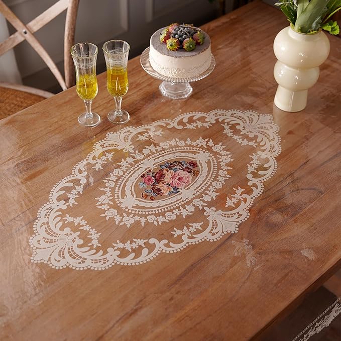 Clear Table Cover Protector Rectangle Vinyl Table Cloth Waterproof Oil Spill Proof Wipe Clean Lace Plastic Tablecloths for Dining Tables (French Lace, 60 x 120 Inches)