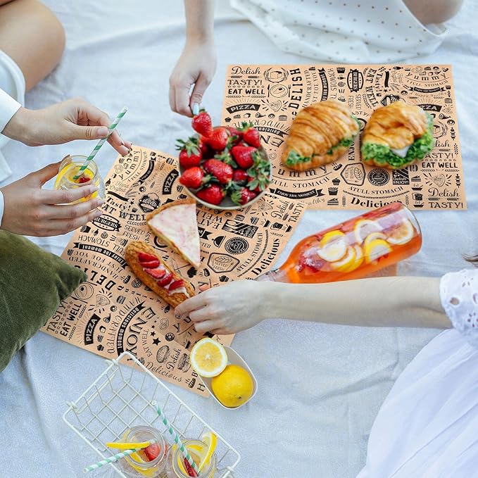 Outus 1200 Pcs 8 x 10 Inch Deli Wax Paper Sheets Grease Resistant Tray Basket Liners Newsprint Paper Water and Grease Proof Sandwich Wrapping Square Hot Dog Wrappers for Food Baking (Brown)