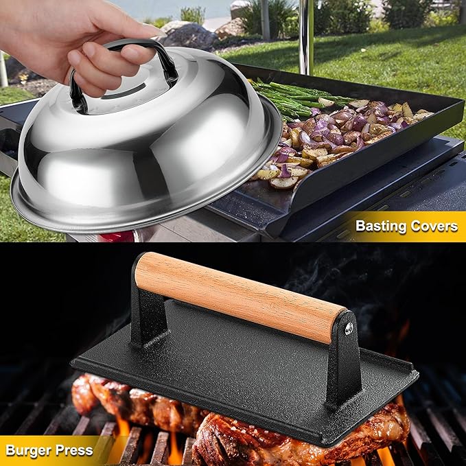 ROMANTICIST 132PC Professional Griddle Accessories Kit - Heavy Duty Stainless Steel Grill Spatula Set for Grill Griddle Hibachi Flat Top Outdoor Cooking - Great Grill Gift on Birthday Wedding