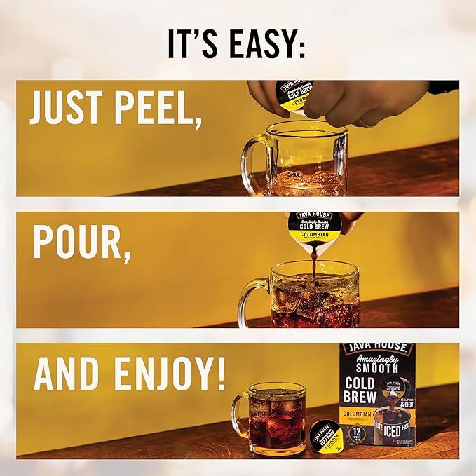 Java House Single-Serve Cold Brew Coffee Pods – Premium 100% Arabica Liquid Concentrate – Smooth & Bold Decaf Roast – 48 Pods – Ready Hot or Iced, Travel-Friendly, TSA Approved