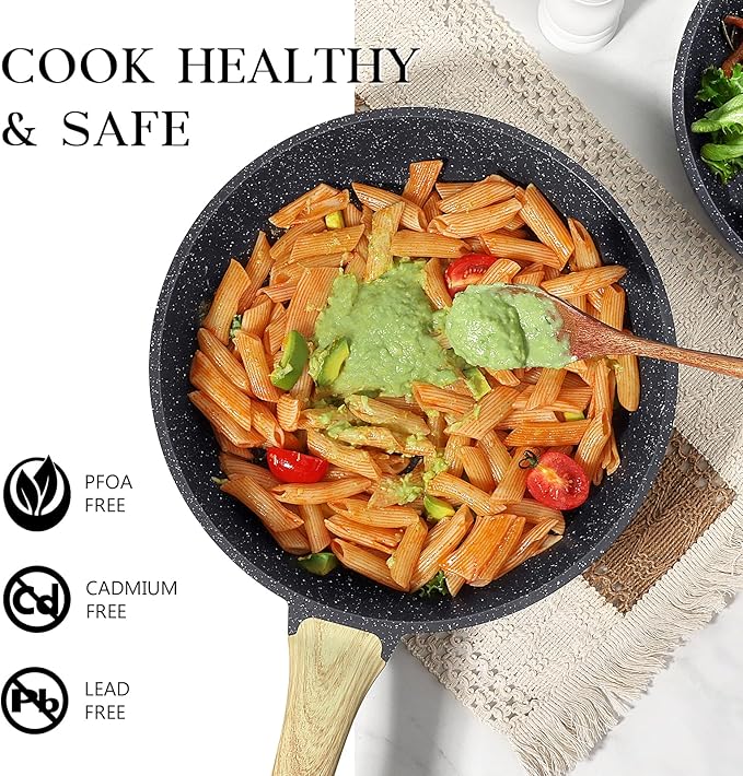 GiPP Nonstick Frying Pan Skillet with Lid - 9.5" Grey Granite Non Stick Pans, Omelette Pan with Heat-Resistant Handle, Compatible with All Stovetops, PFOA Free