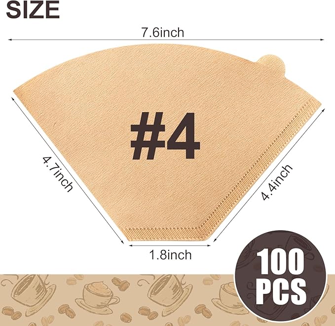100Pcs Coffee Filters #4, Unbleached Natural Coffee Filters 8-12 Cup, Disposable Coffee Filters, 4 Cone Paper Compatible with Ninja Coffee Maker, Pour Over and Drip Coffee Maker