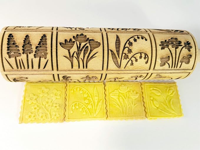 Embossing Rolling Pin SPRING FLOWERS with 16 different spring flowers by Algis Crafts