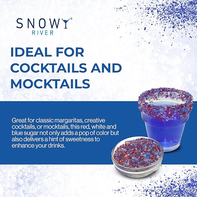Snowy River Americas, Cocktail & Margarita Sugar Rimmer - Vibrant Naturally Colored Sugar for Cocktail Rimming, Baking & Decorating, Medium Crystal - 8oz