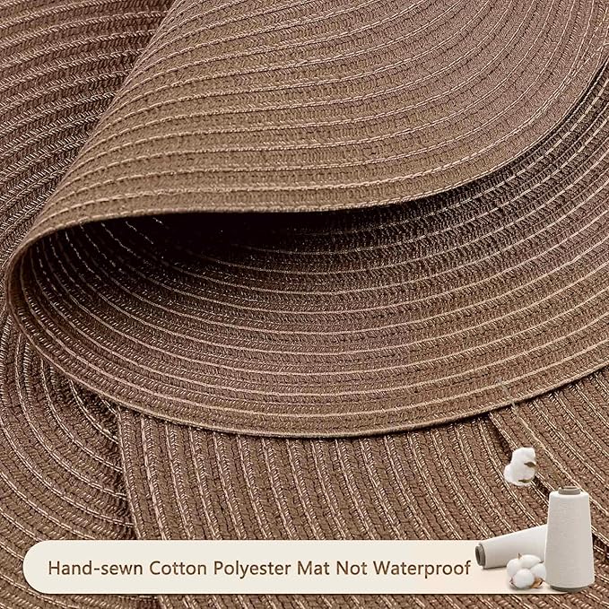 FunWheat Round Braided Placemats Set of 6 Place mats for Dining Tables Woven Heat Resistant Table Mats 15 inch (Brown,6pcs)