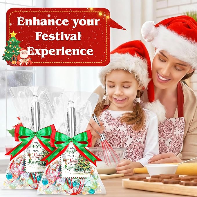6 Set Christmas Whisk Gifts for Neighbor, Christmas Baking Supplies Include Silicone Whisks Greeting Card Ribbon and Plastic Bag Xmas Cooking Utensils for Neighbor Employee Stocking Stuffers Ideas