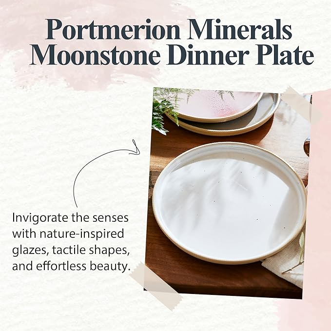 Portmeirion Minerals 10.5" Dinner Plate, Rose Quartz (Set of 4) - Modern Stoneware Plates, Artisan-Crafted with Gentle Curves, Durable for Dining, Microwave & Dishwasher Safe - Made in Portugal