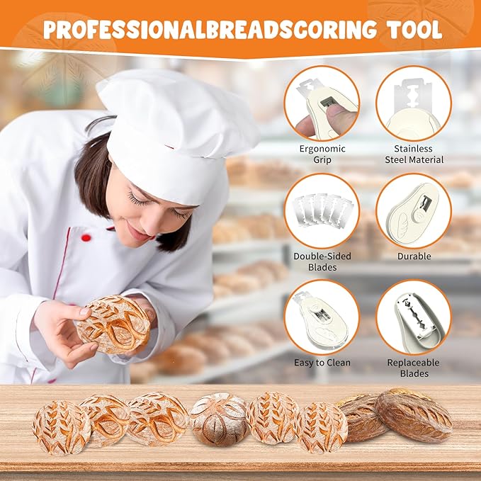 Extractable & Magnetic Bread Lame Dough Scoring Tool - Professional Sourdough Scoring Tool - Sourdough Bread Baking & Bread Scoring Tool - Scoring Patterns booklet & 5 Razor Blades (Cream)